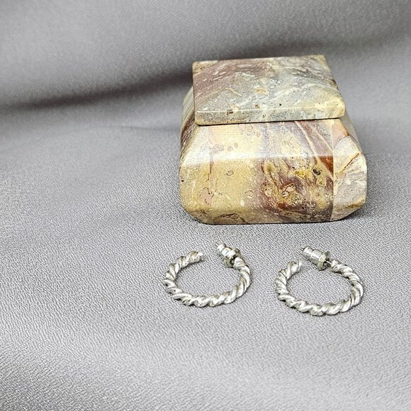 Small Hoops Earrings w/twisted, stamped design, Silver Plate - 3/4" length - Picture 5 of 8